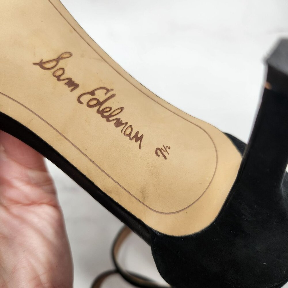 Sam Edelman Porchia Black Suede Stiletto Heels Ankle Strap Women's 7.5 - Picture 8 of 9